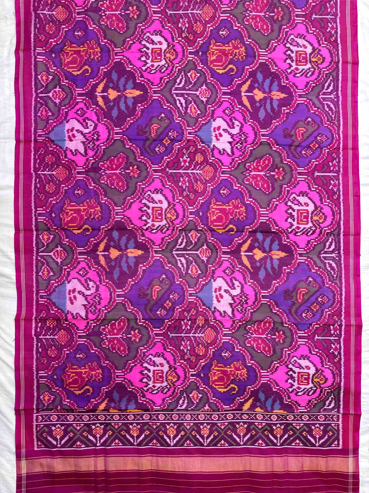 Pink & Multicolour Fancy Narikunj Semi Double Ikat Patola Dupatta