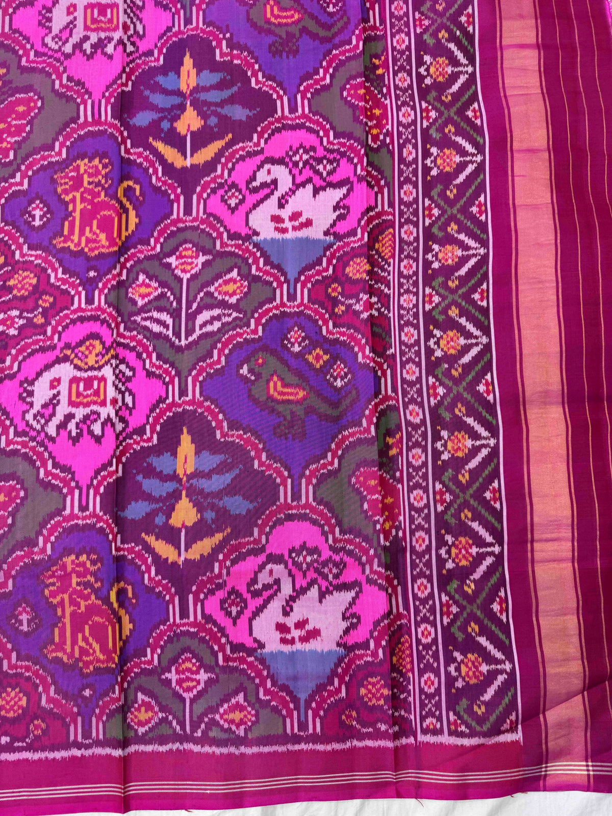 Pink & Multicolour Fancy Narikunj Semi Double Ikat Patola Dupatta