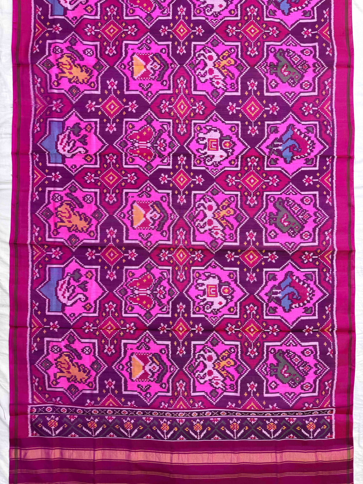 Pink & Multicolour Star Narikunj Semi Double Ikat Patola Dupatta