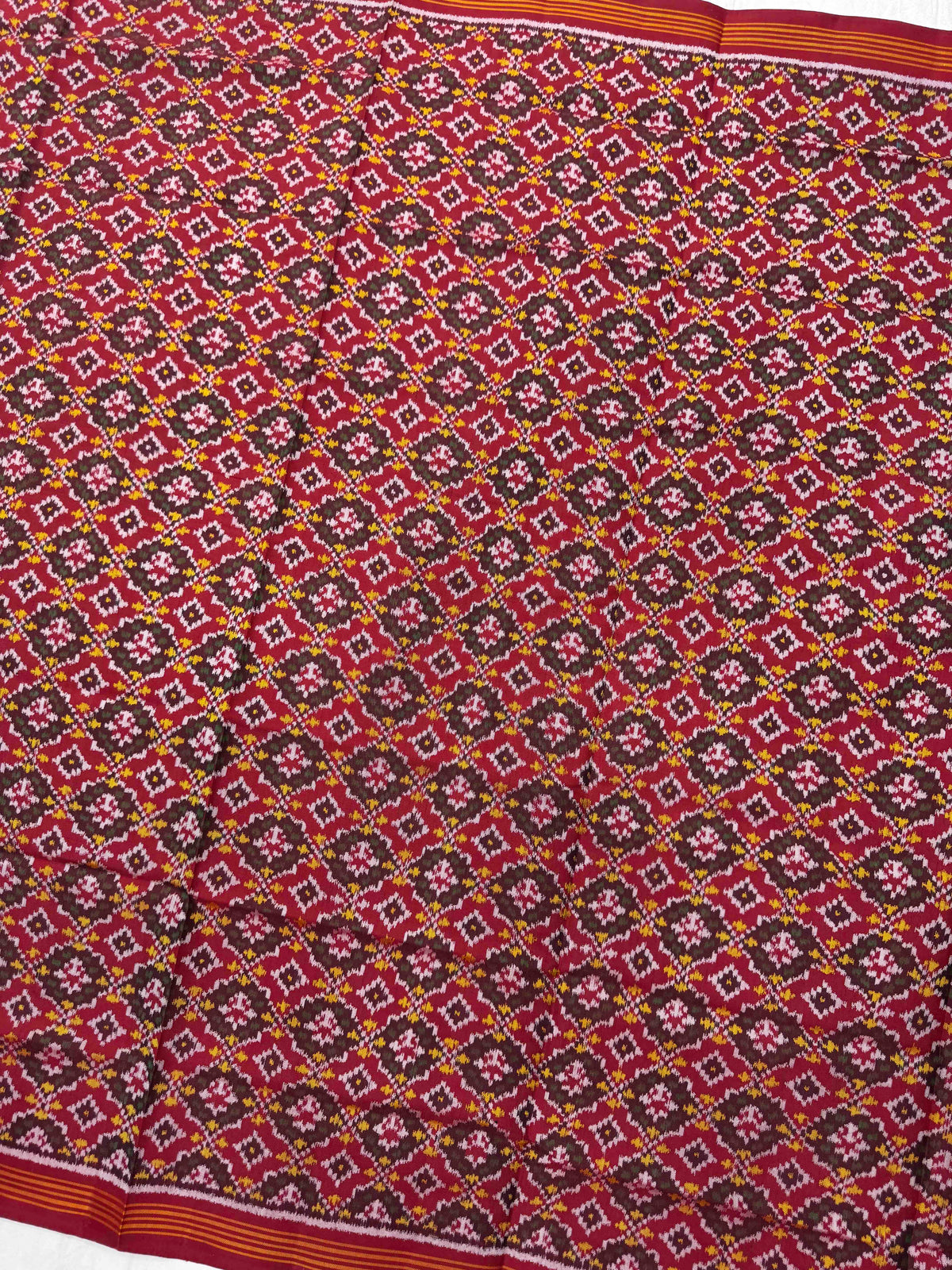 Red Buttonful Semi Double Ikat Patola Dupatta