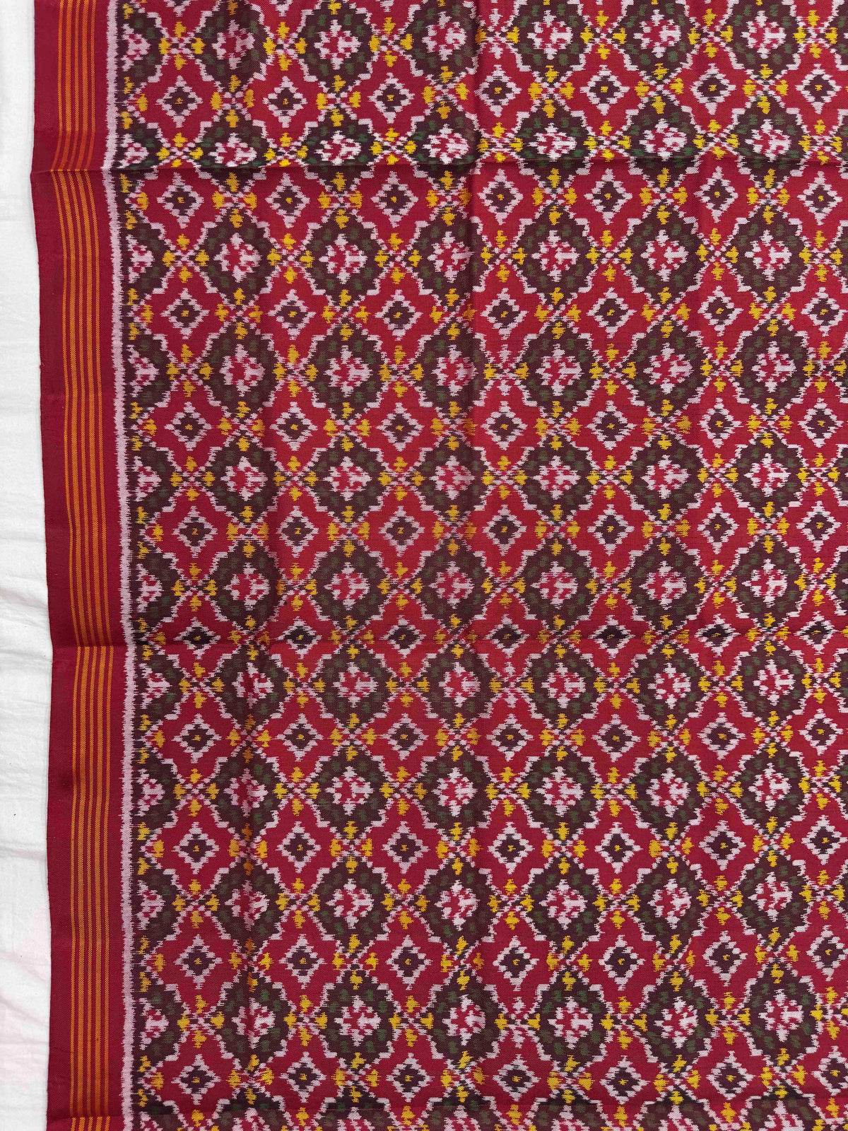 Red Buttonful Semi Double Ikat Patola Dupatta