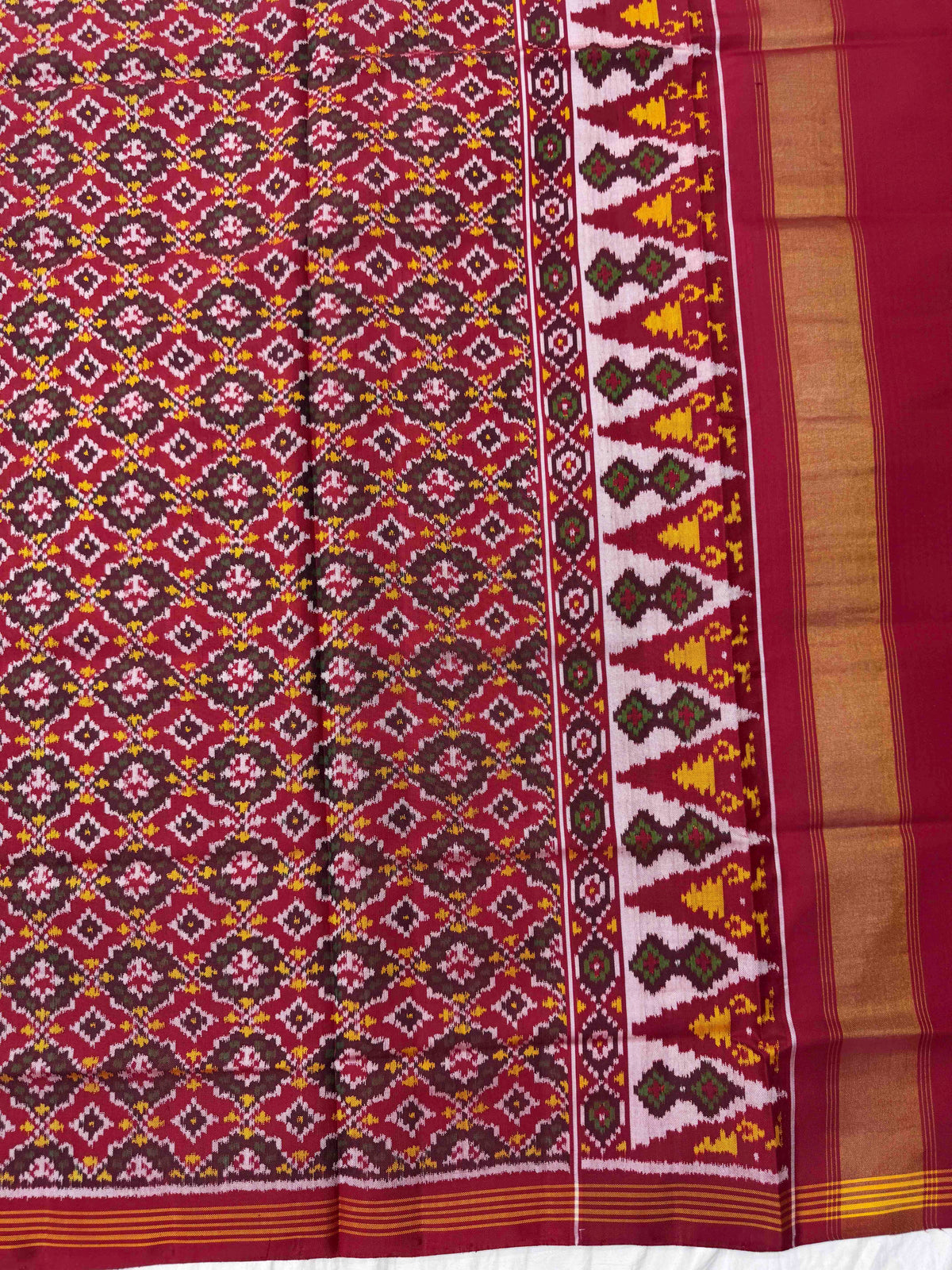Red Buttonful Semi Double Ikat Patola Dupatta