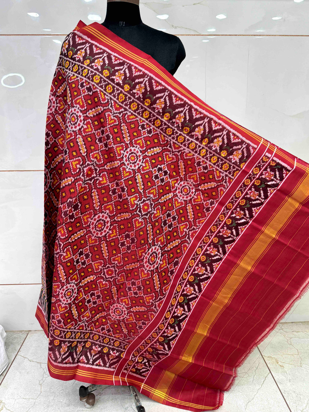 Red Manekchowk Semi Double Ikat Patola Dupatta