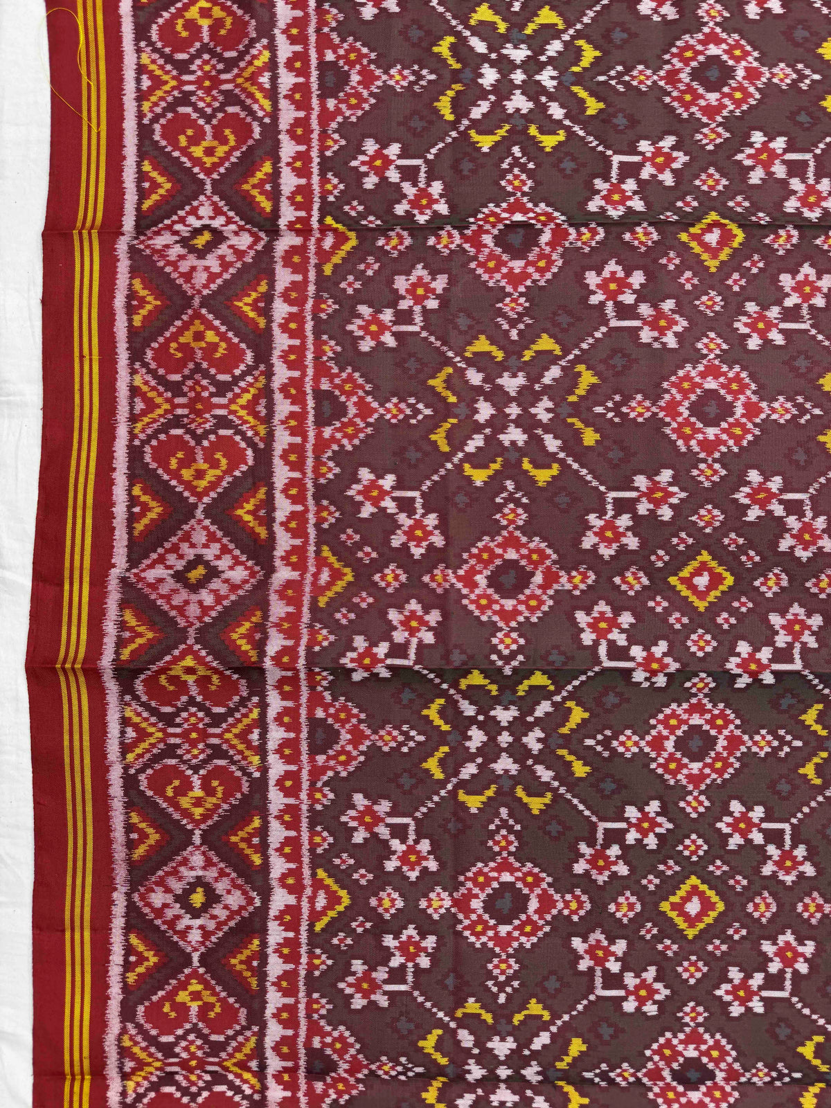 Red & Mehendi Navratan Semi Double Ikat Patola Dupatta