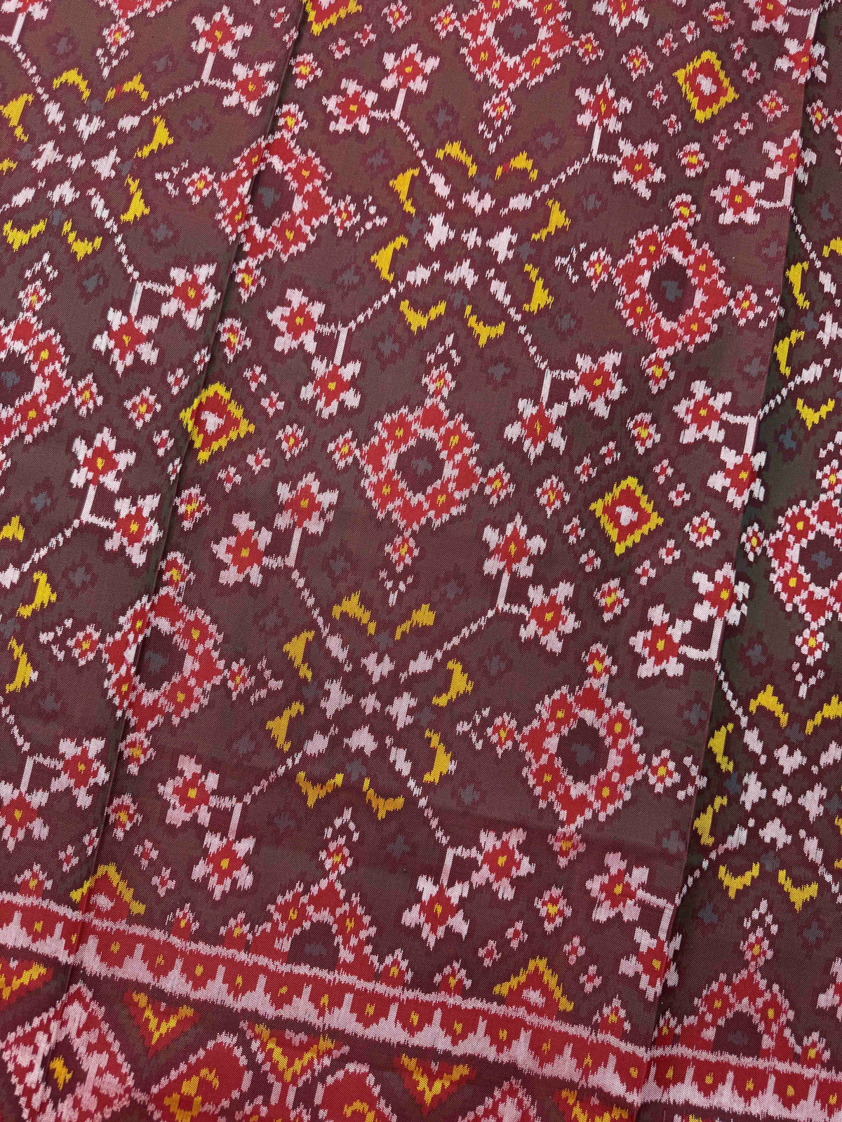 Red & Mehendi Navratan Semi Double Ikat Patola Dupatta