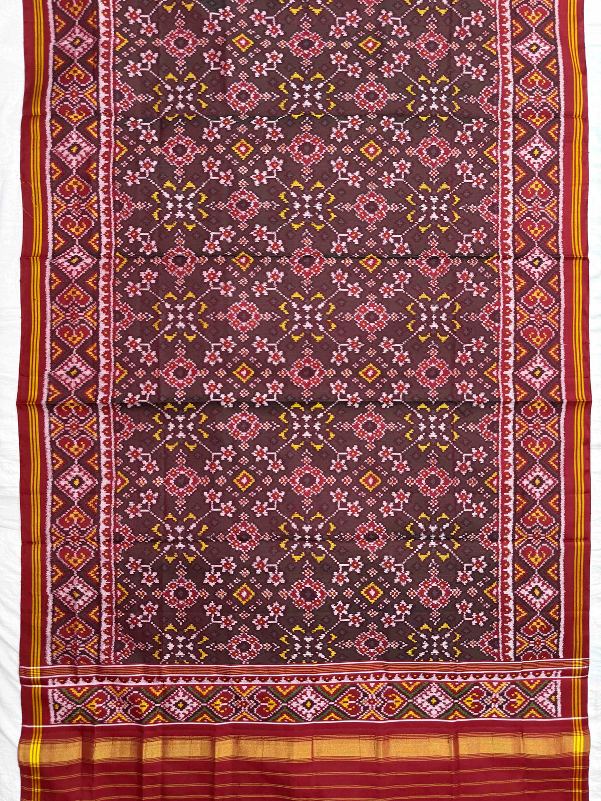 Red & Mehendi Navratan Semi Double Ikat Patola Dupatta