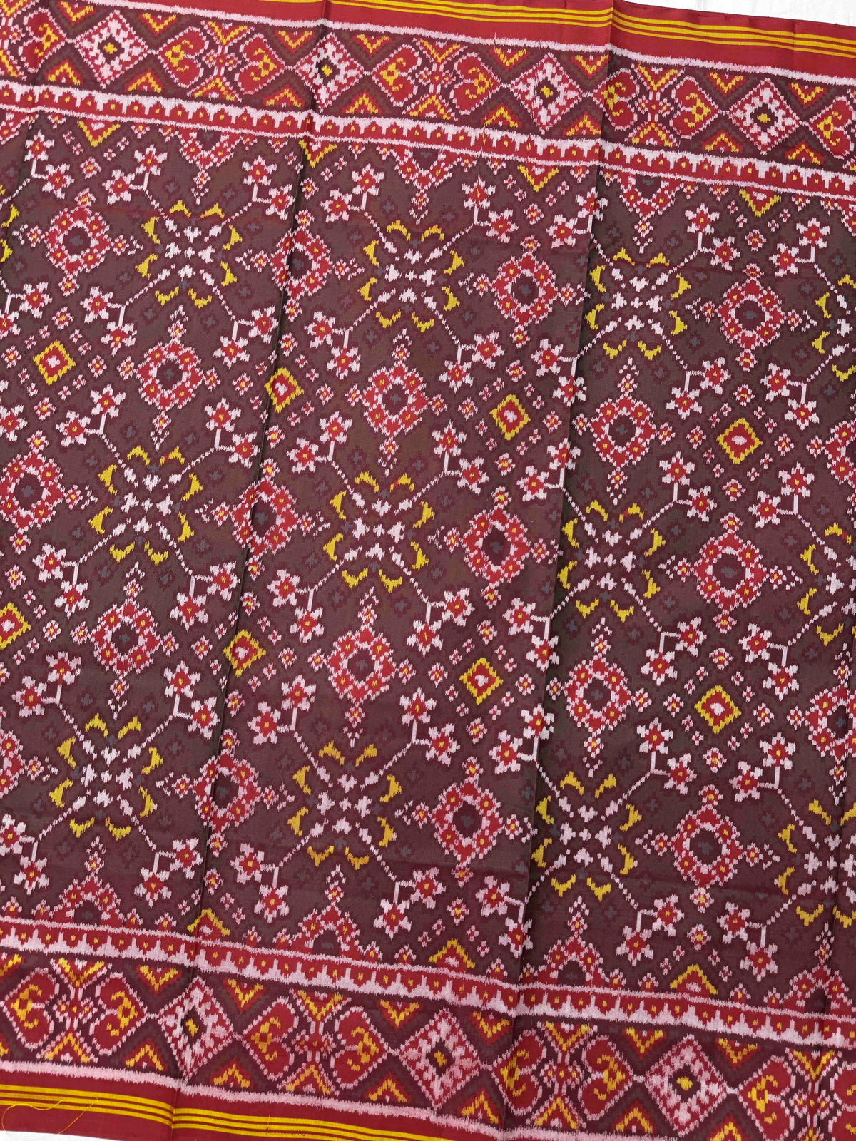 Red & Mehendi Navratan Semi Double Ikat Patola Dupatta