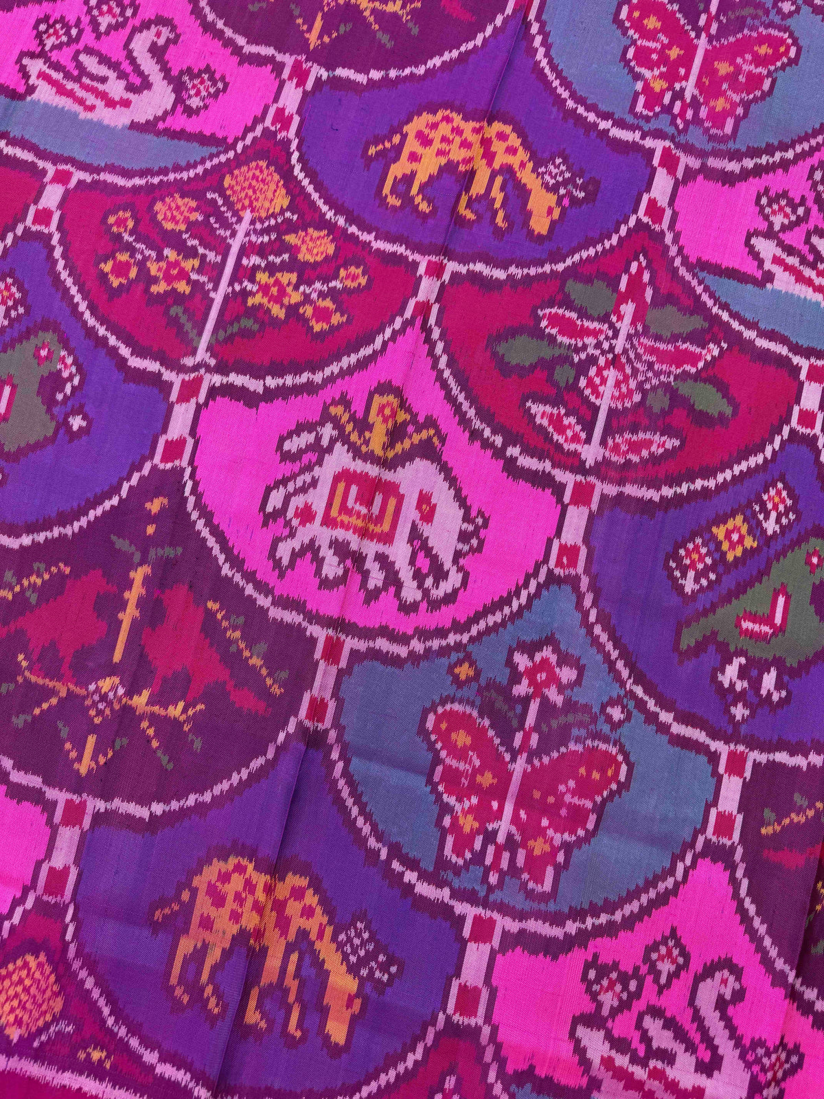 Pink & Multicolour Fancy Narikunj Semi Double Ikat Patola Dupatta