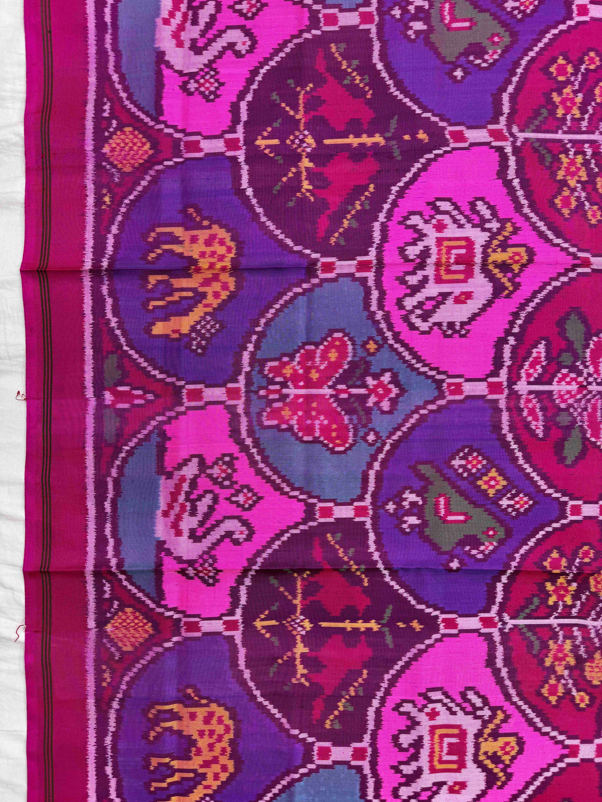 Pink & Multicolour Fancy Narikunj Semi Double Ikat Patola Dupatta