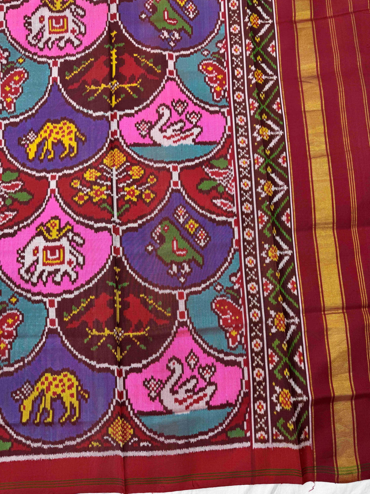 Red & Multicolour Fancy Narikunj Semi Double Ikat Patola Dupatta