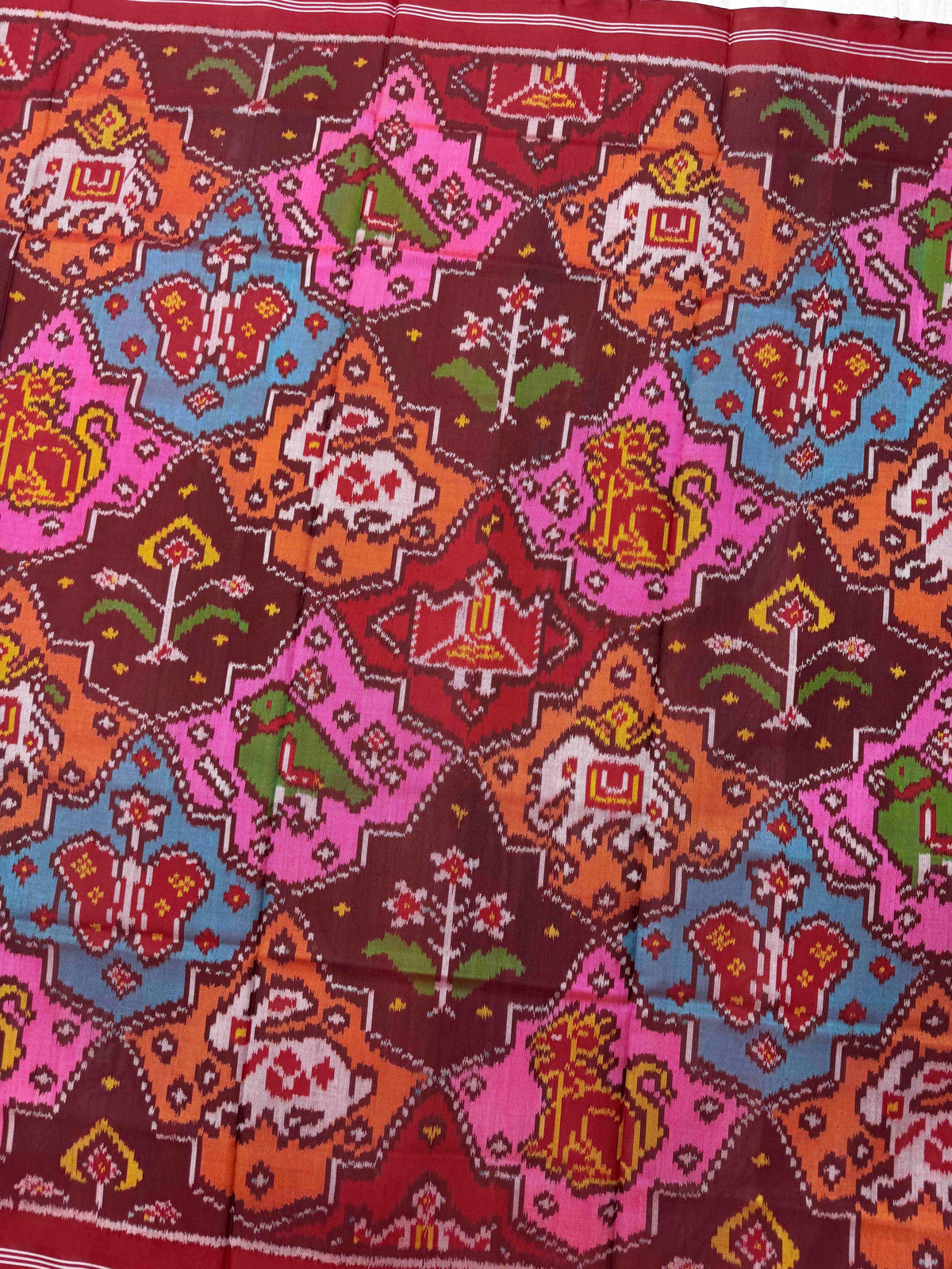 Red & Multicolour Fancy Narikunj Semi Double Ikat Patola Dupatta