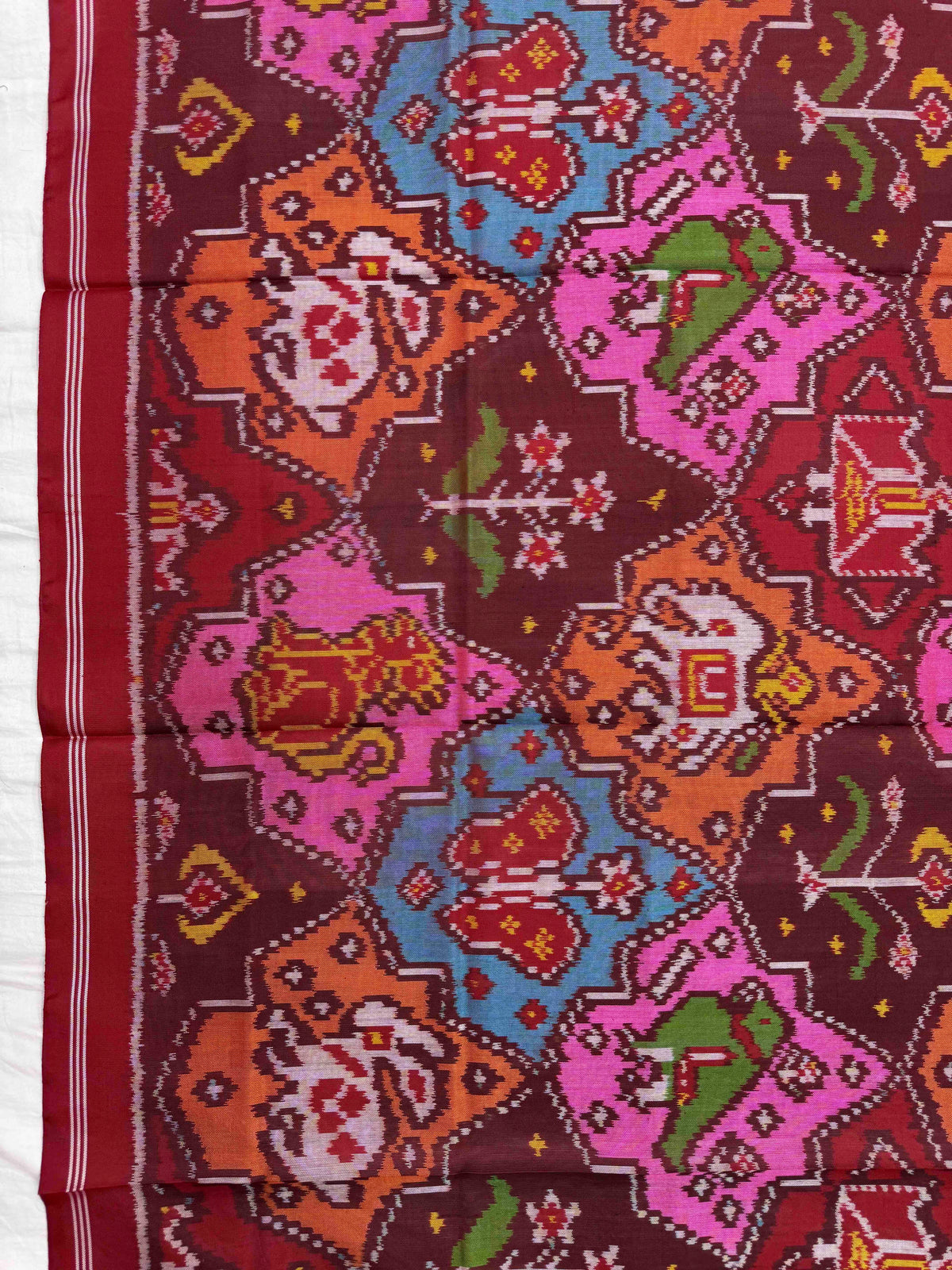 Red & Multicolour Fancy Narikunj Semi Double Ikat Patola Dupatta