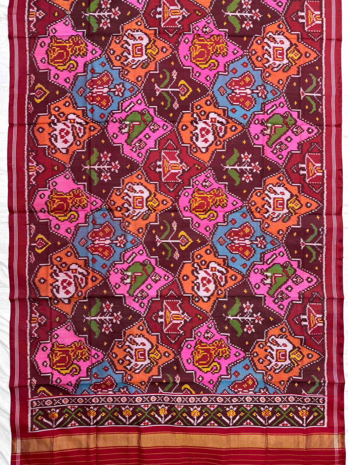 Red & Multicolour Fancy Narikunj Semi Double Ikat Patola Dupatta