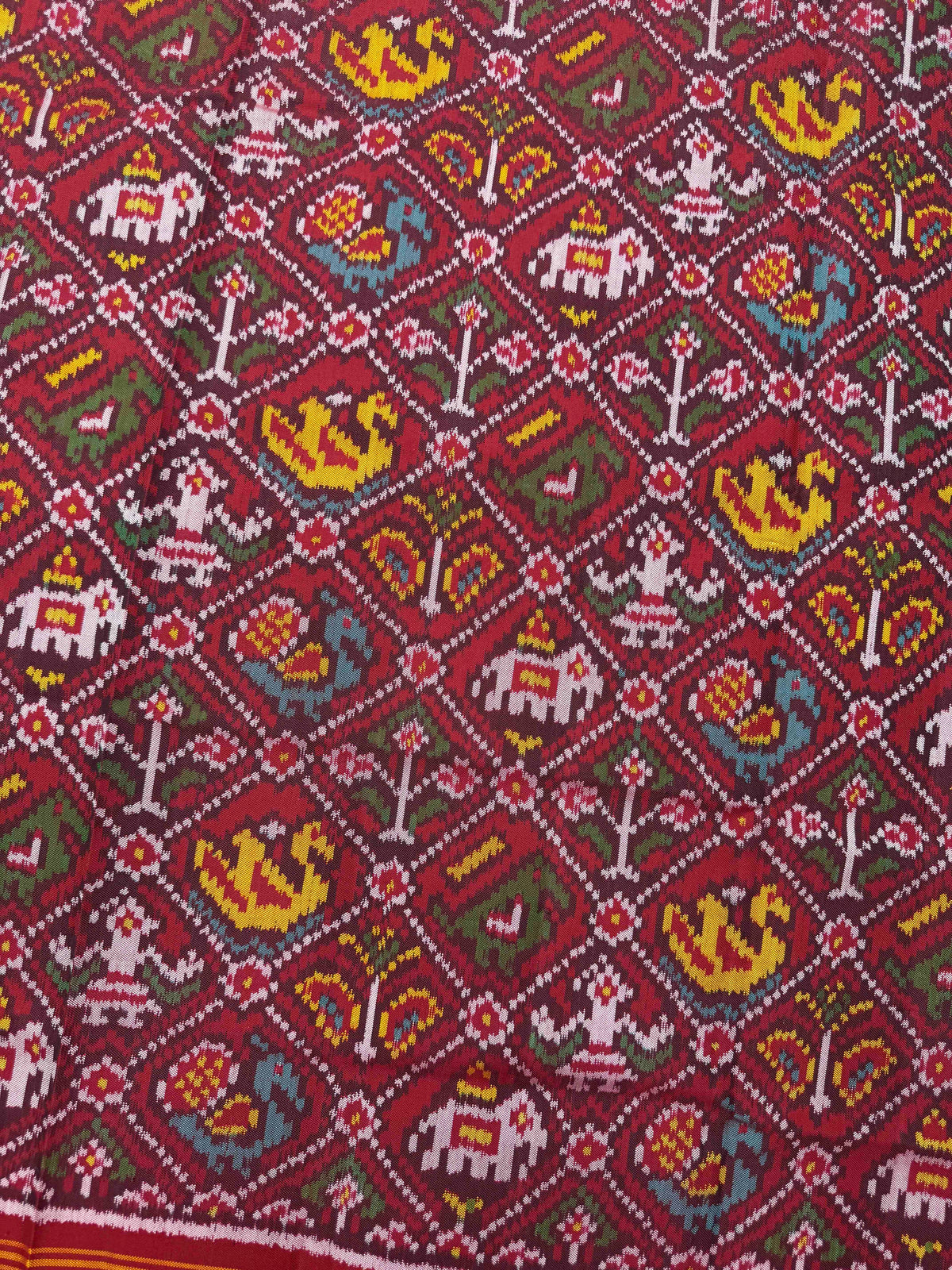 Red Small Narikunj Semi Double Ikat Patola Dupatta