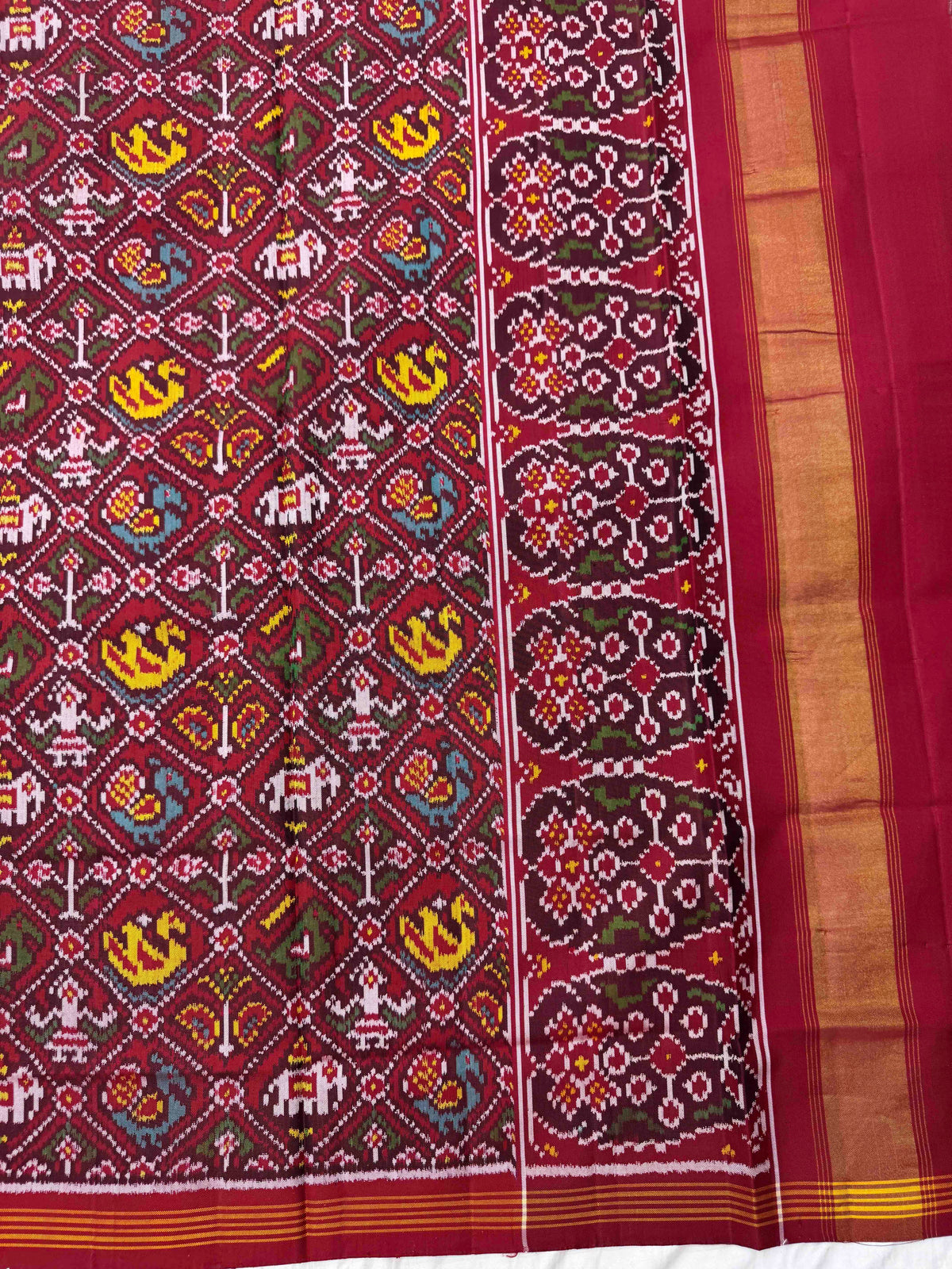 Red Small Narikunj Semi Double Ikat Patola Dupatta