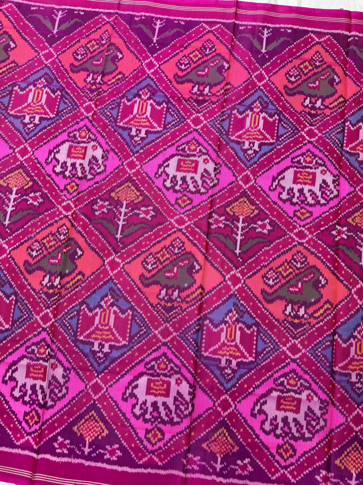 Pink & Multicolour Narikunj Semi Double Ikat Patola Dupatta