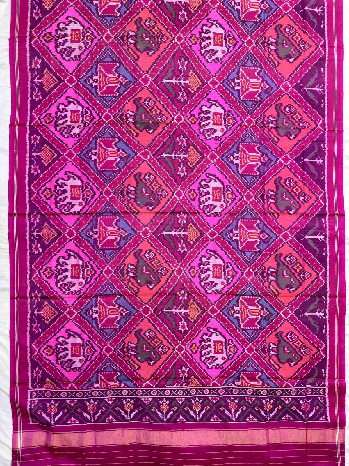 Pink & Multicolour Narikunj Semi Double Ikat Patola Dupatta