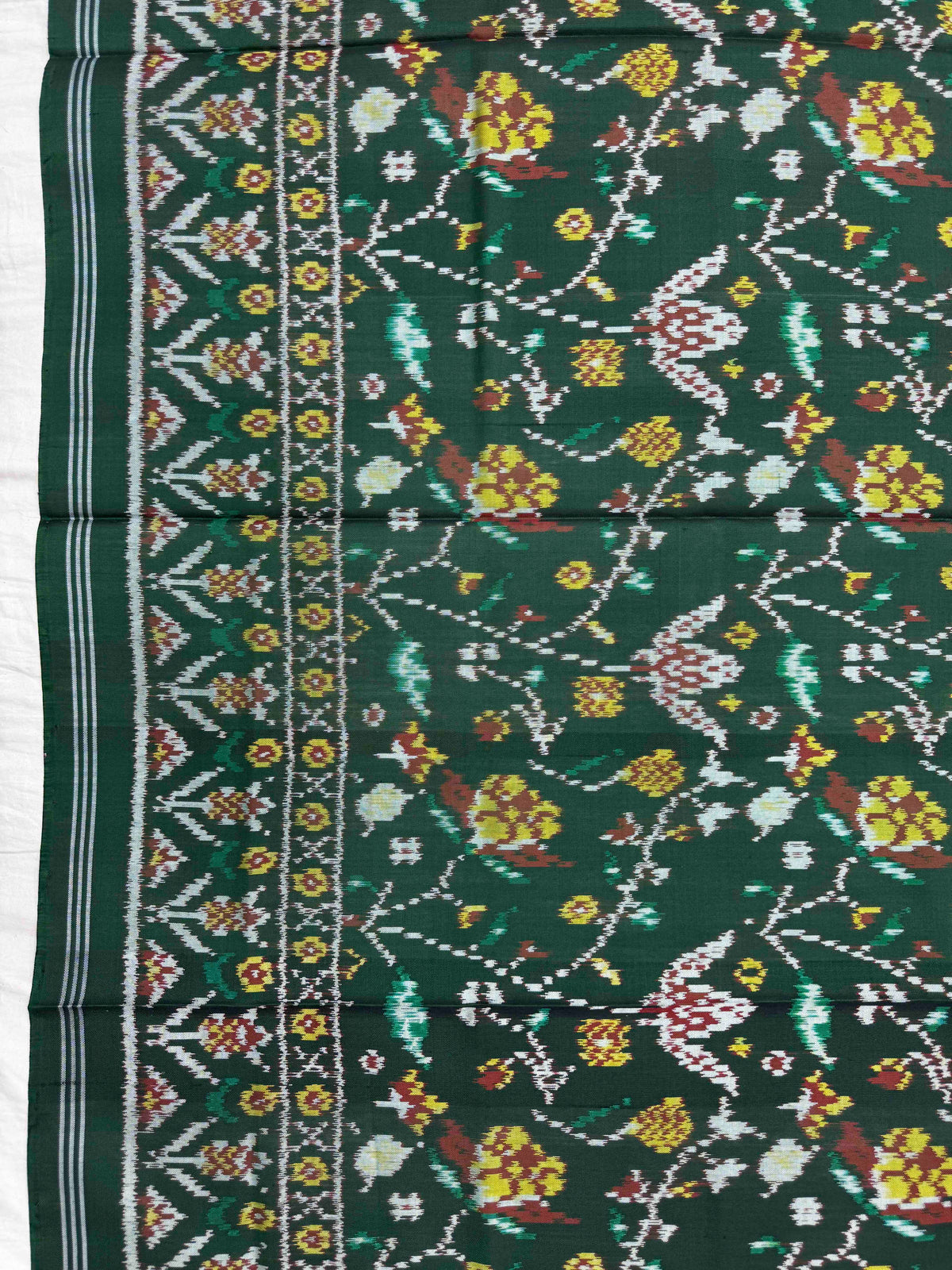 Dark Green Fancy Leaves Semi Double Ikat Patola Dupatta