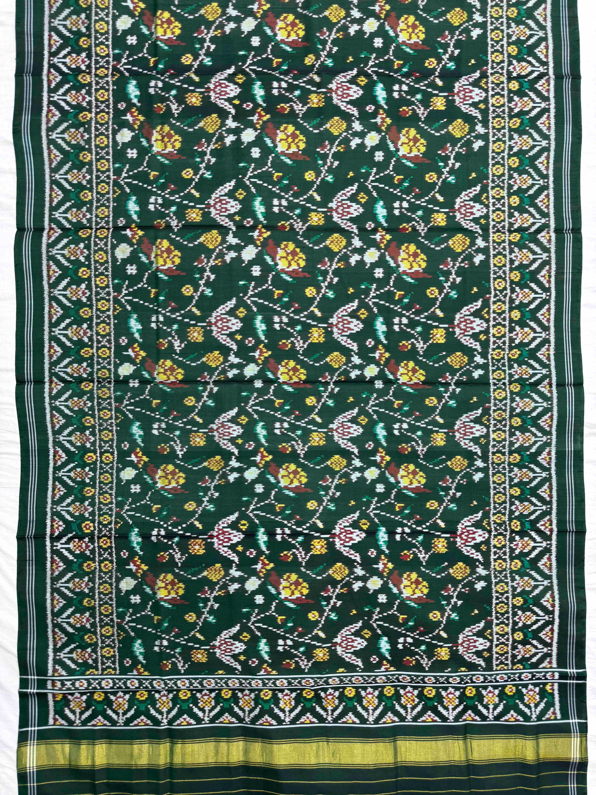 Dark Green Fancy Leaves Semi Double Ikat Patola Dupatta