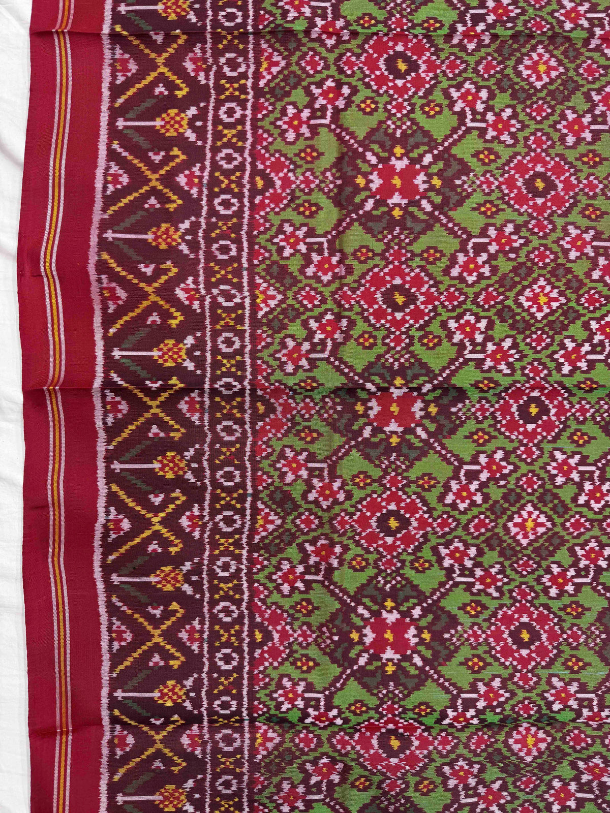 Red & Light Green Navratan Semi Double Ikat Patola Dupatta