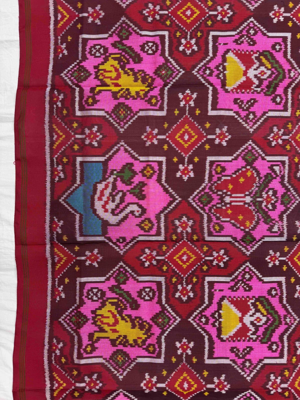 Red & Light Pink Star Narikunj Semi Double Ikat Patola Dupatta