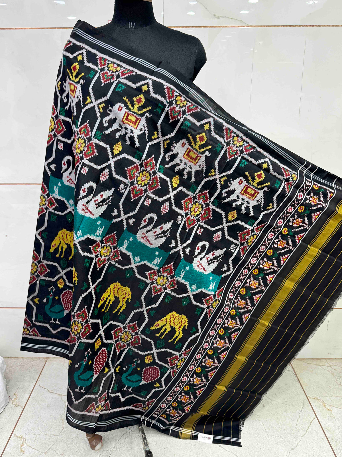 Black Star Narikunj Semi Double Ikat Patola Dupatta
