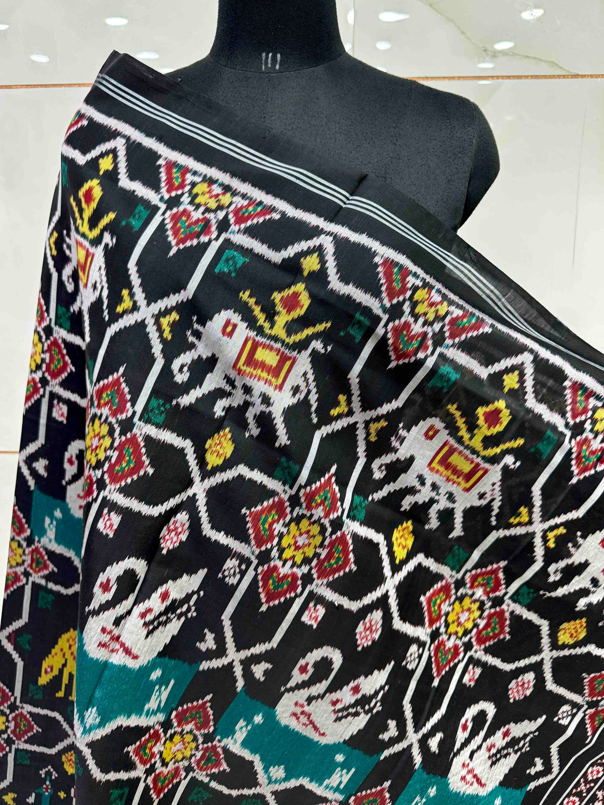 Black Star Narikunj Semi Double Ikat Patola Dupatta