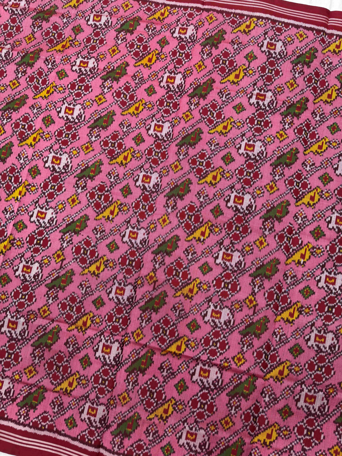 Maroon & Light Pink Small Narikunj Leheriya Semi Double Ikat Patola Dupatta