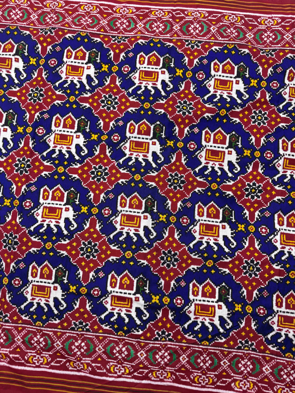 Red & Blue Elephant Chhabdi Double Ikat Patan Patola Saree