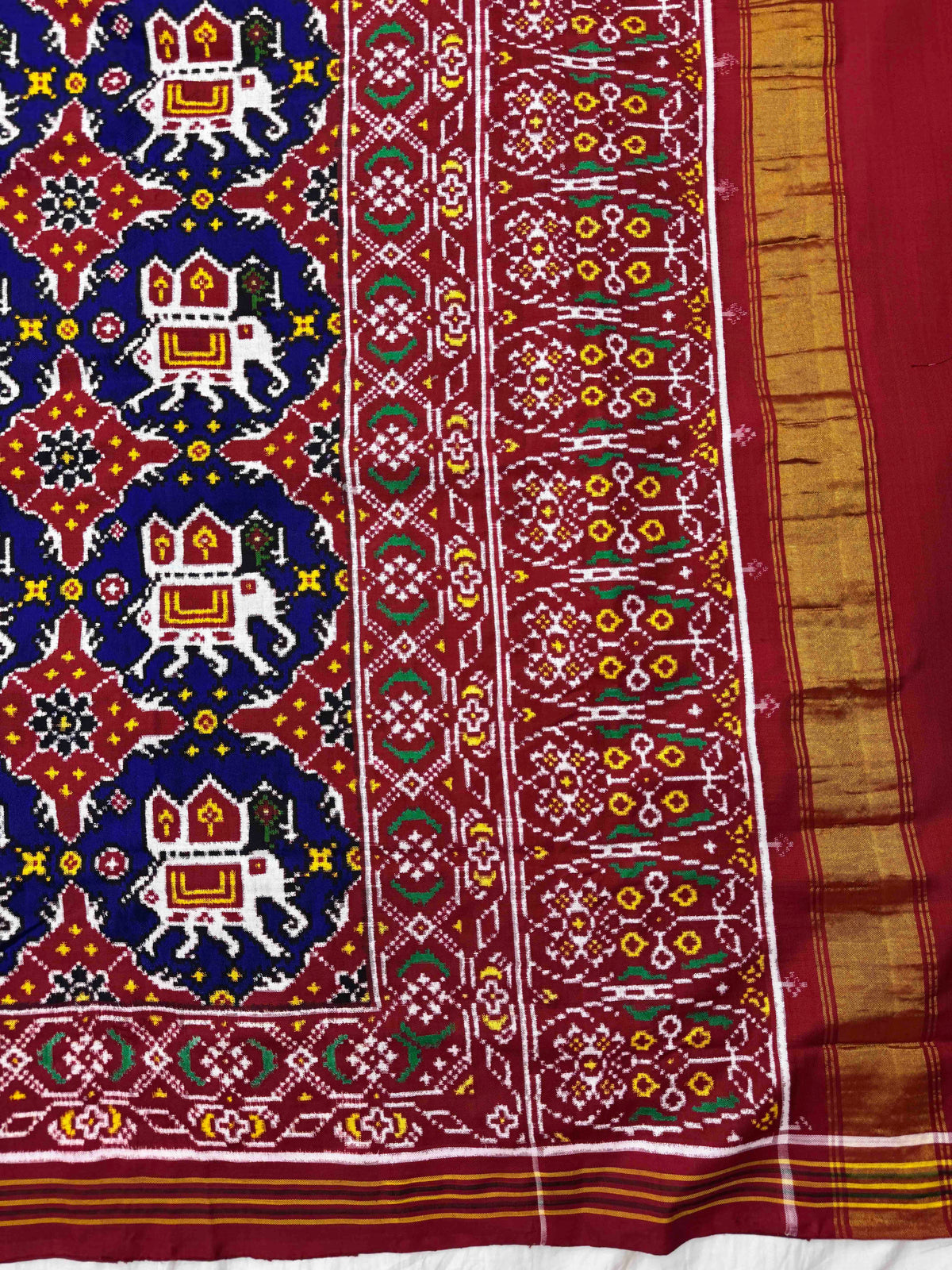 Red & Blue Elephant Chhabdi Double Ikat Patan Patola Saree