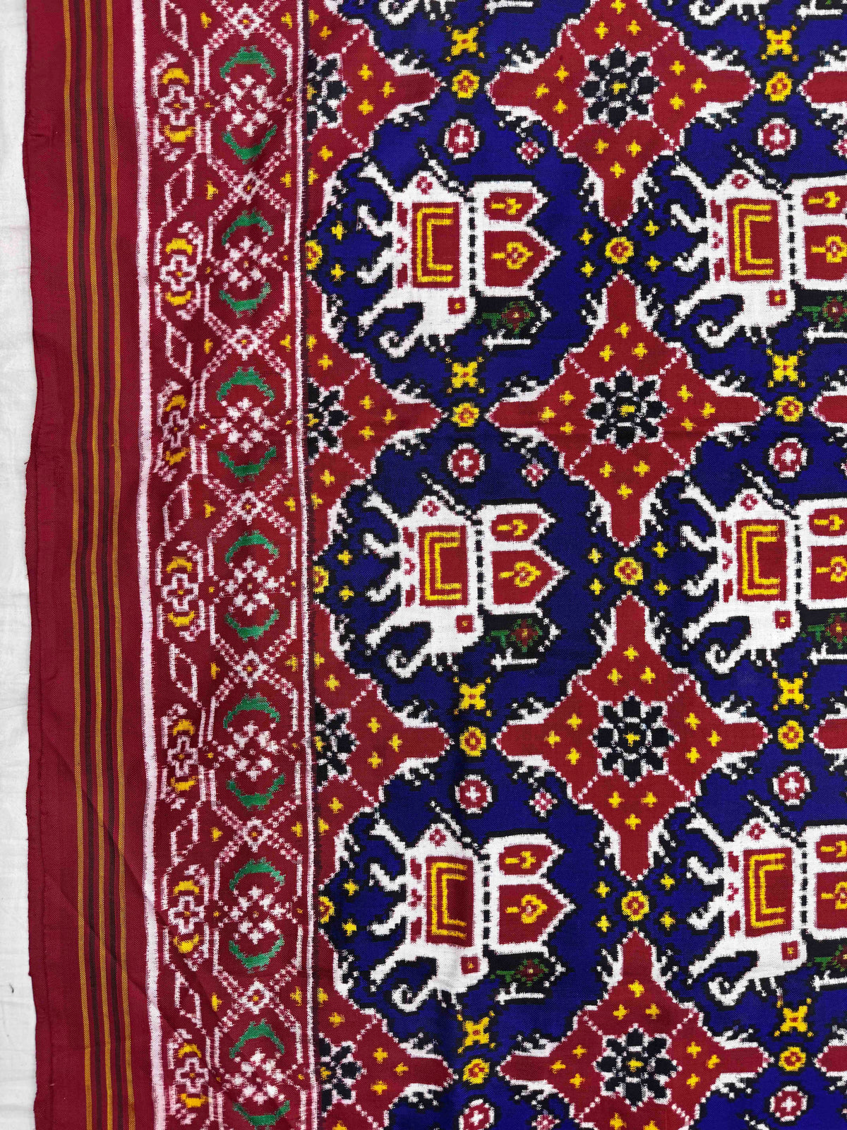 Red & Blue Elephant Chhabdi Double Ikat Patan Patola Saree