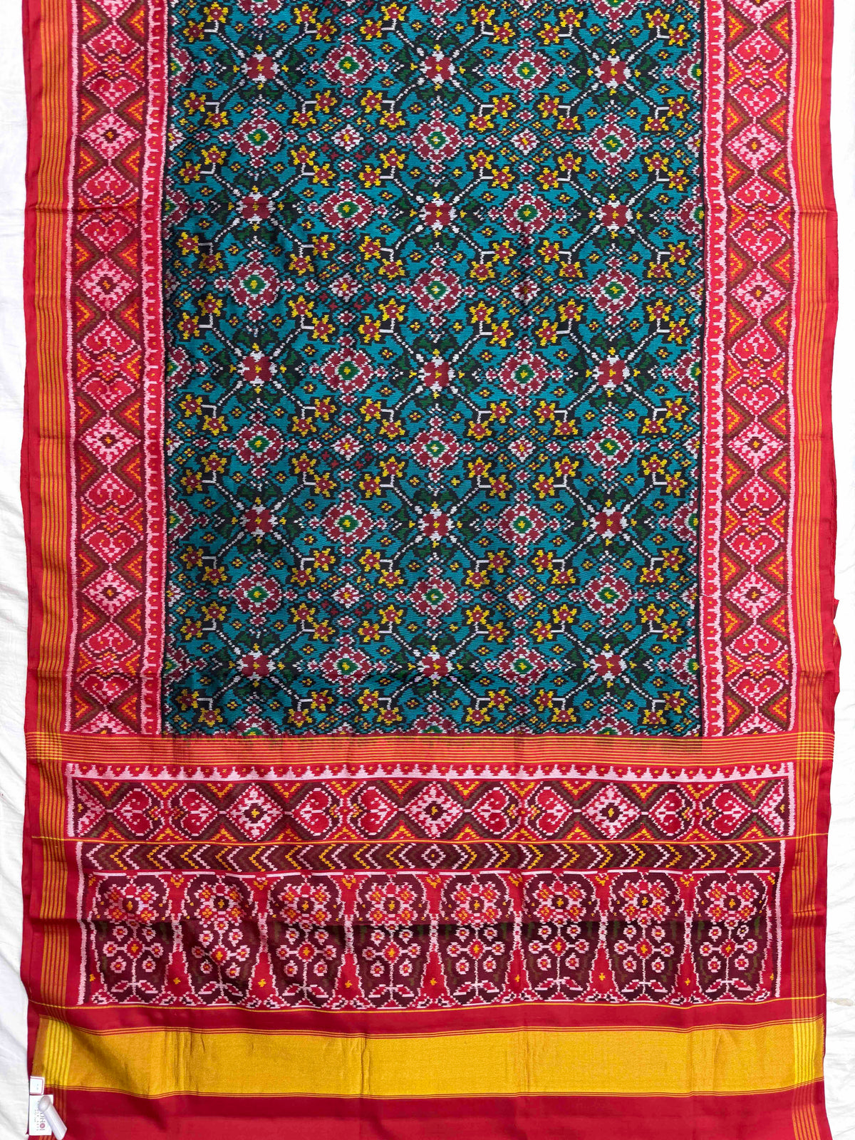 Red & Turquoise Navratan Single Ikat Patan Patola Saree