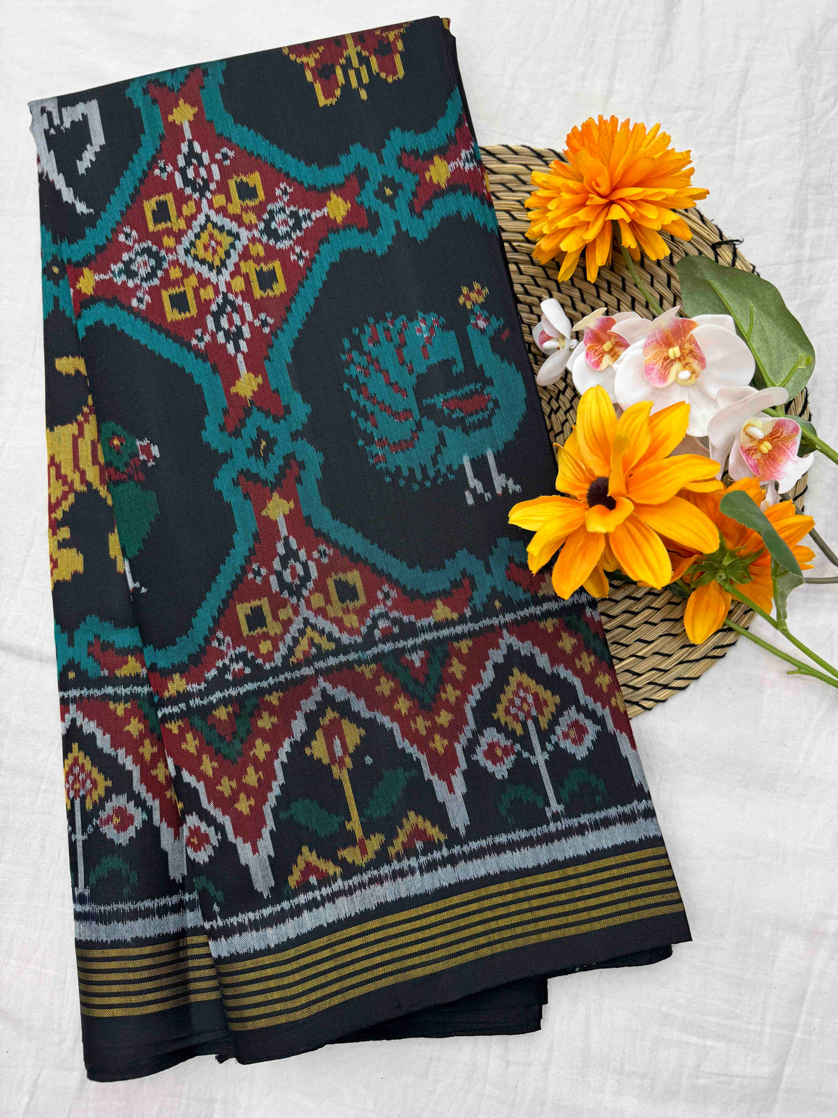 Black Fancy Narikunj Chhabdi Single Ikat Patan Patola Saree