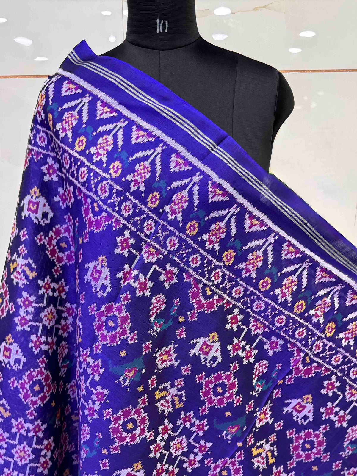 Purplish Blue Navratan Narikunj Semi Double Ikat Patola Dupatta