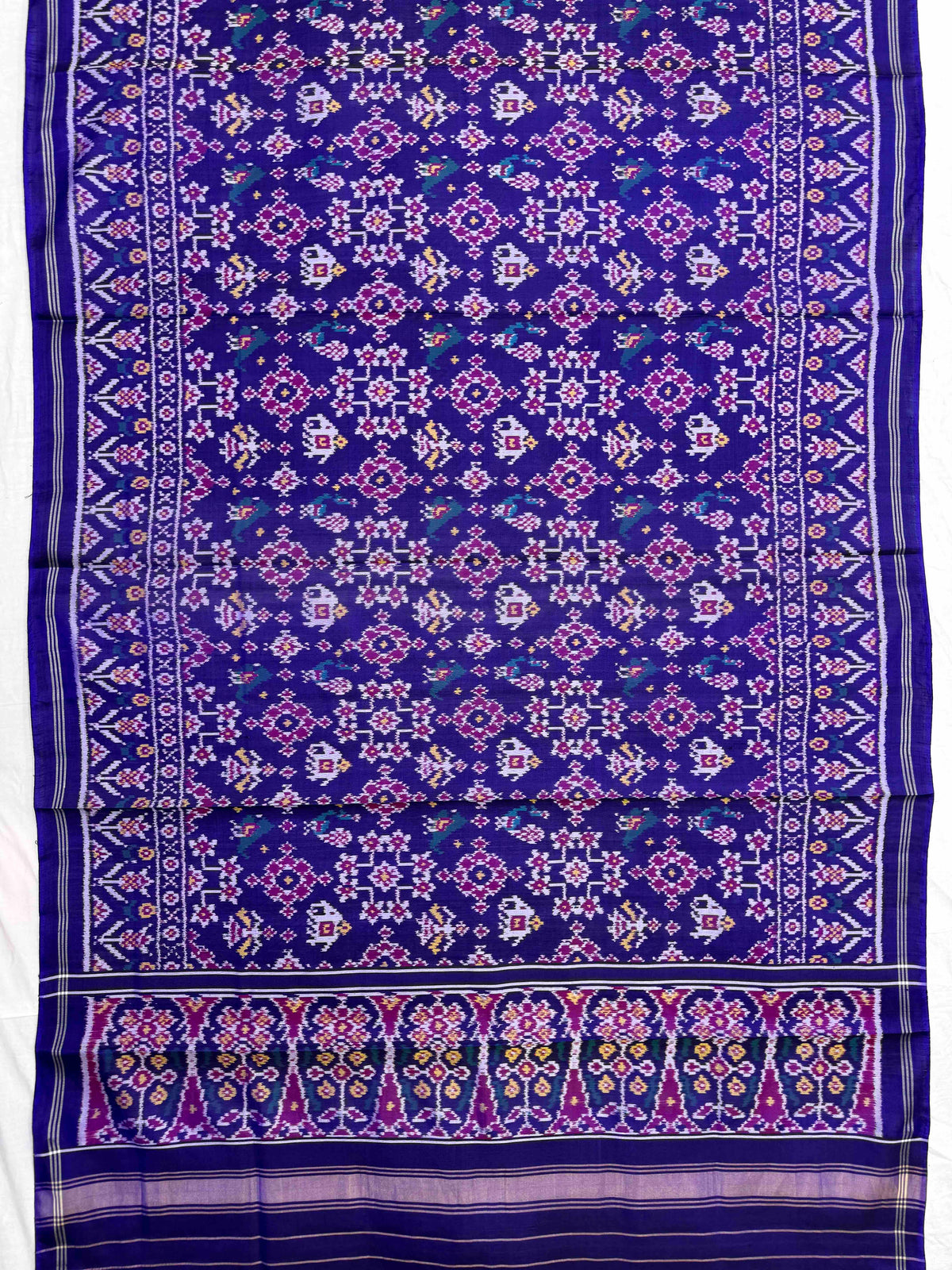 Purplish Blue Navratan Narikunj Semi Double Ikat Patola Dupatta