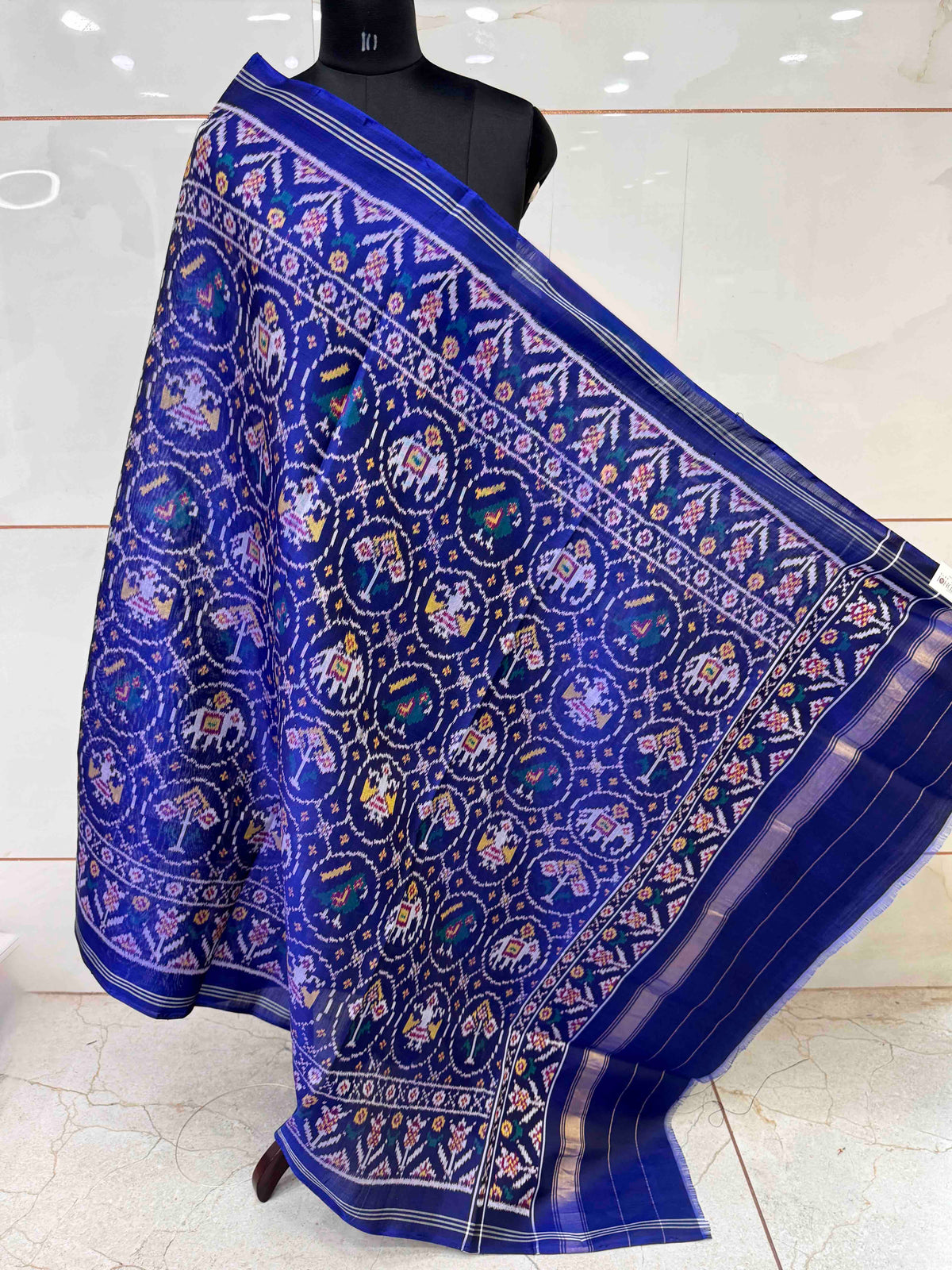 Blue Circle Narikunj Semi Double Ikat Patola Dupatta