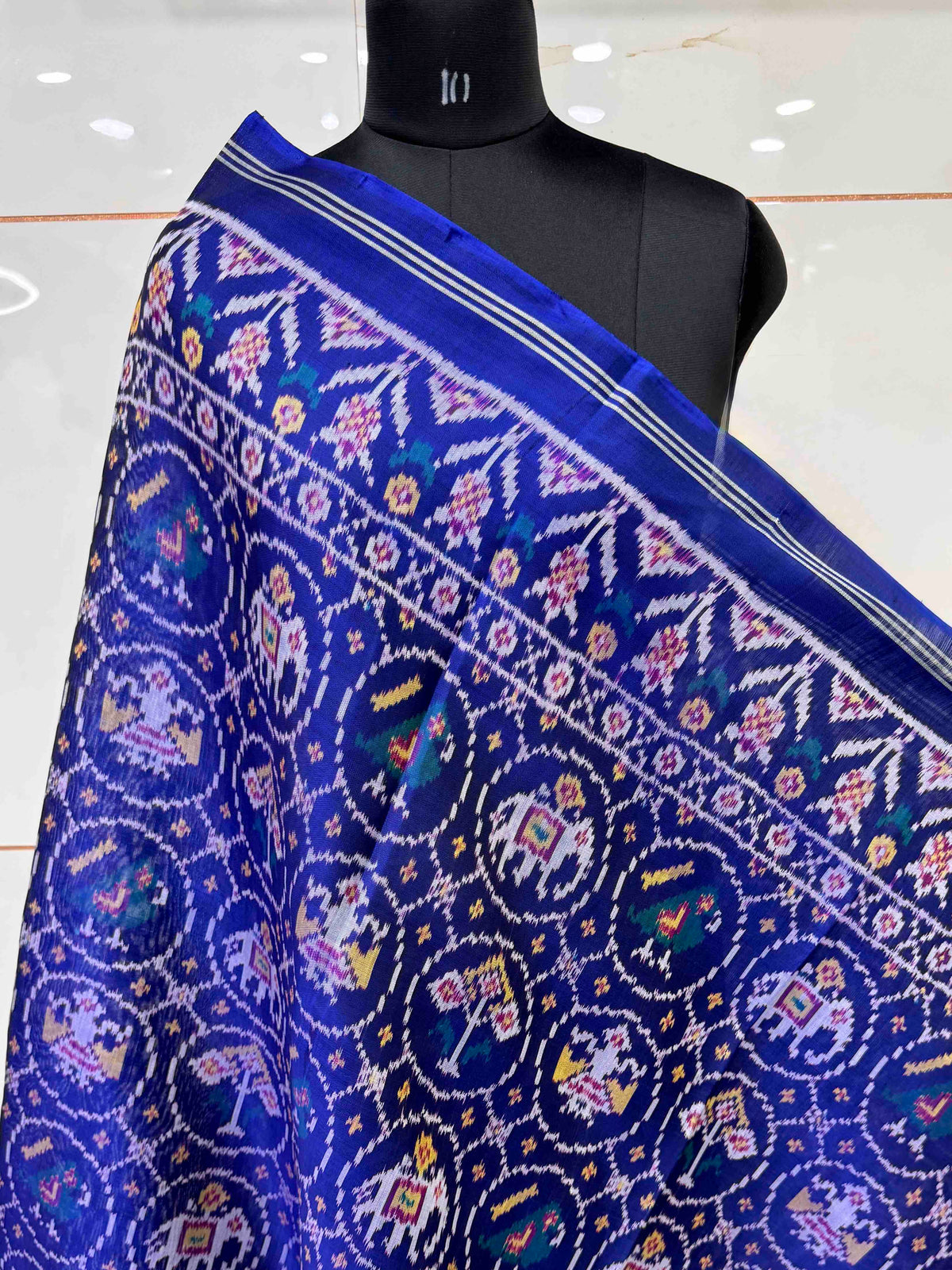 Blue Circle Narikunj Semi Double Ikat Patola Dupatta