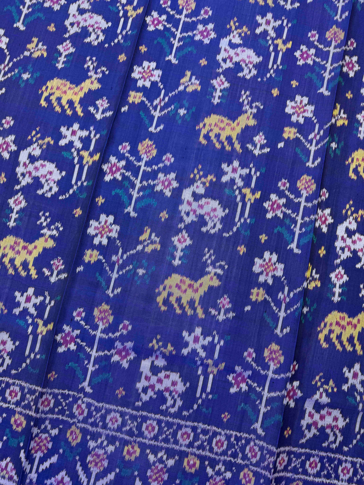Blue Fancy Deer Flower Semi Double Ikat Patola Dupatta