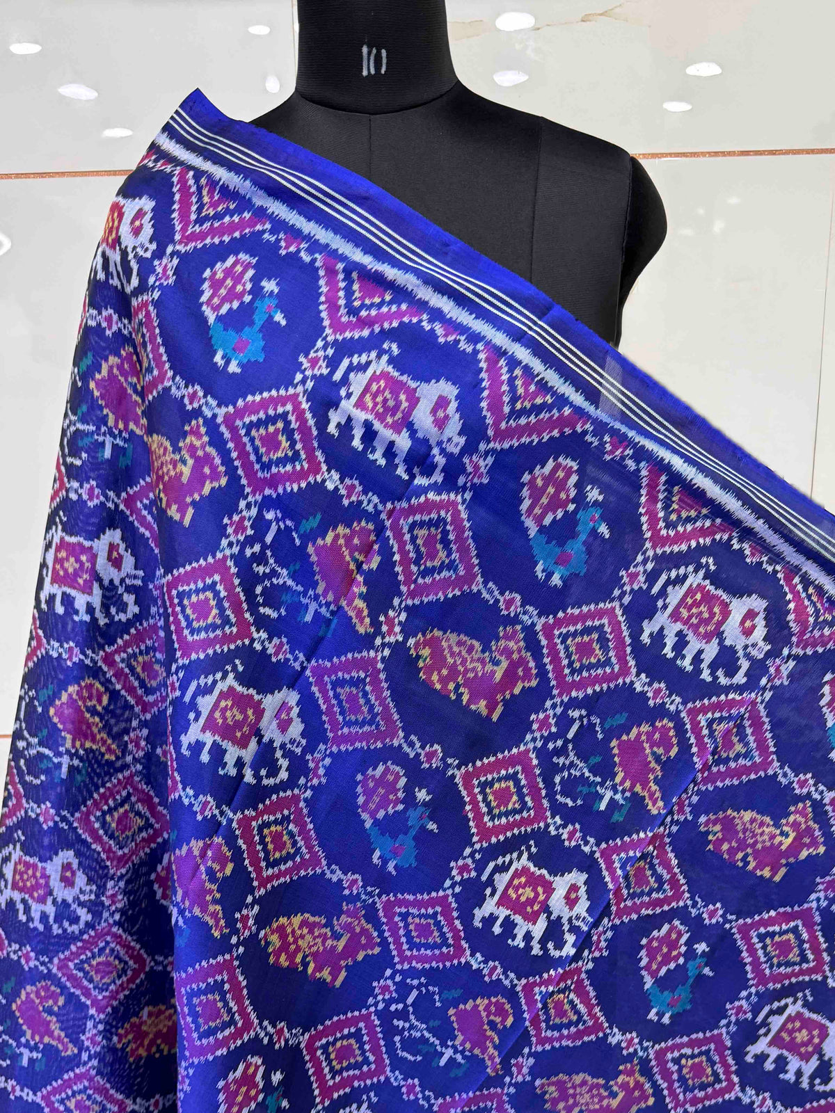 Purplish Blue Fancy Narikunj Semi Double Ikat Patola Dupatta