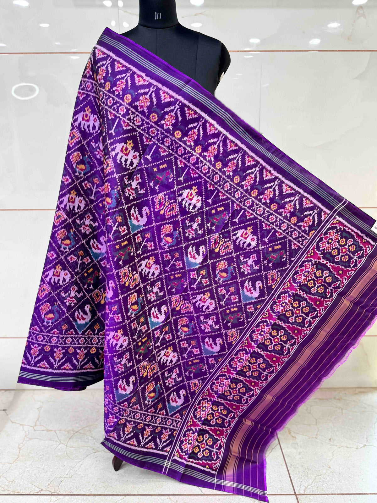 Purple Narikunj Semi Double Ikat Patola Dupatta
