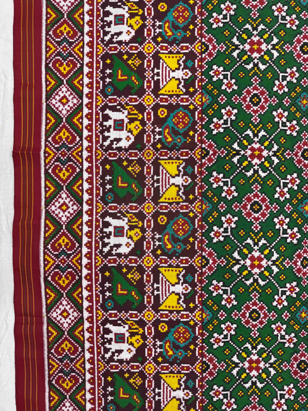 Red & Green Navratan with Narikunj Scut Border Double Ikat Patan Patola Saree