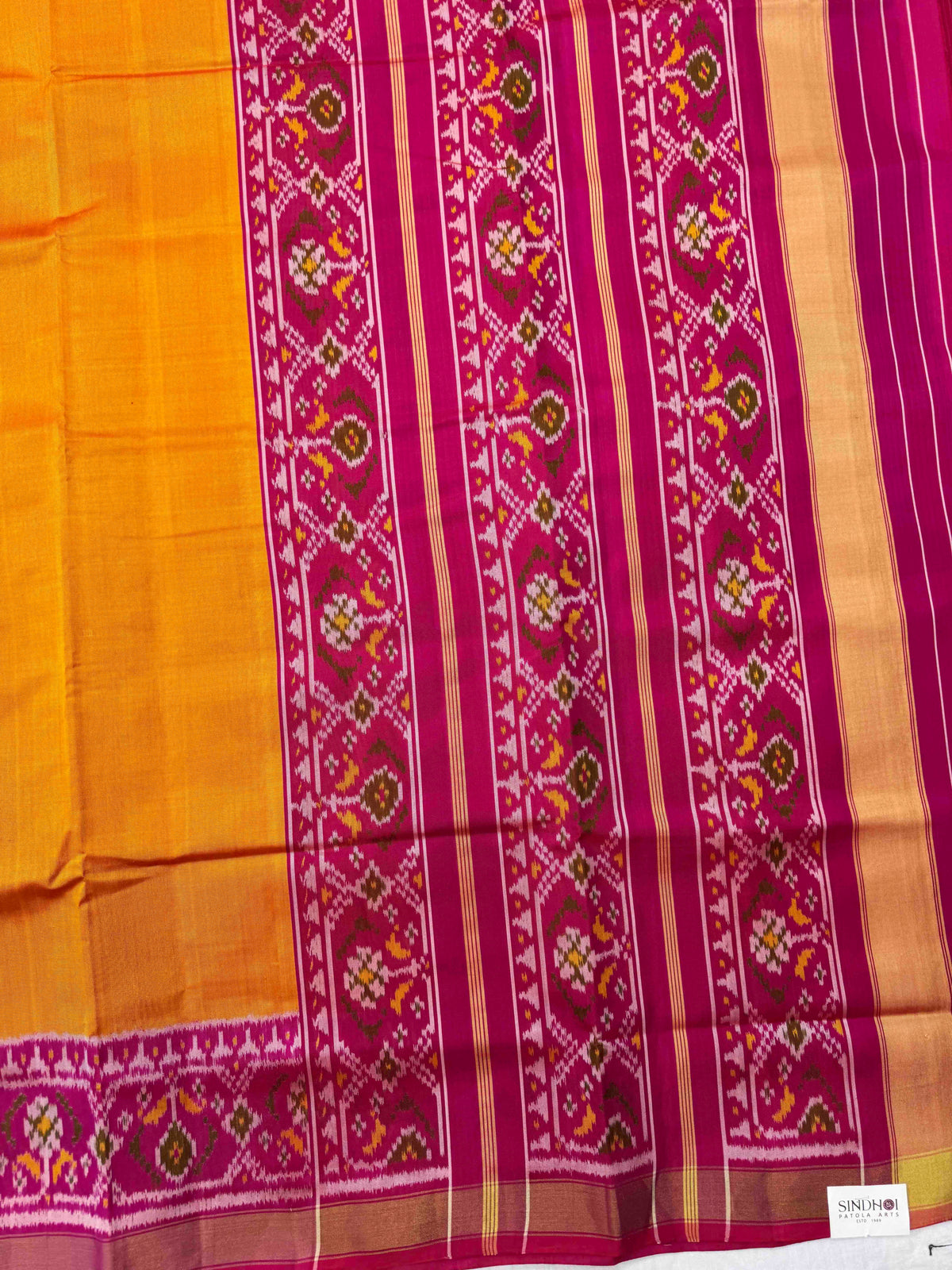 Pink & Yellow Plain Rajkot Patola Saree