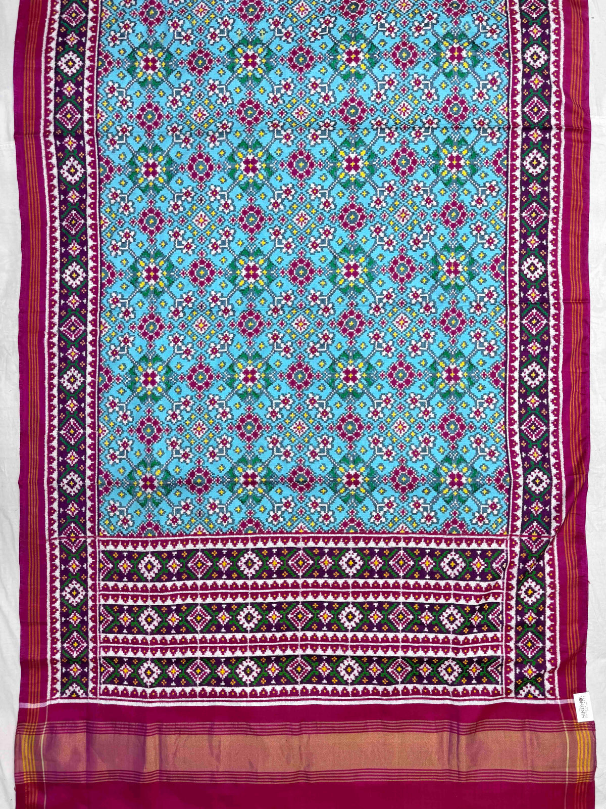 Pink & Light Sky Blue Navratan Double Ikat Patan Patola Saree