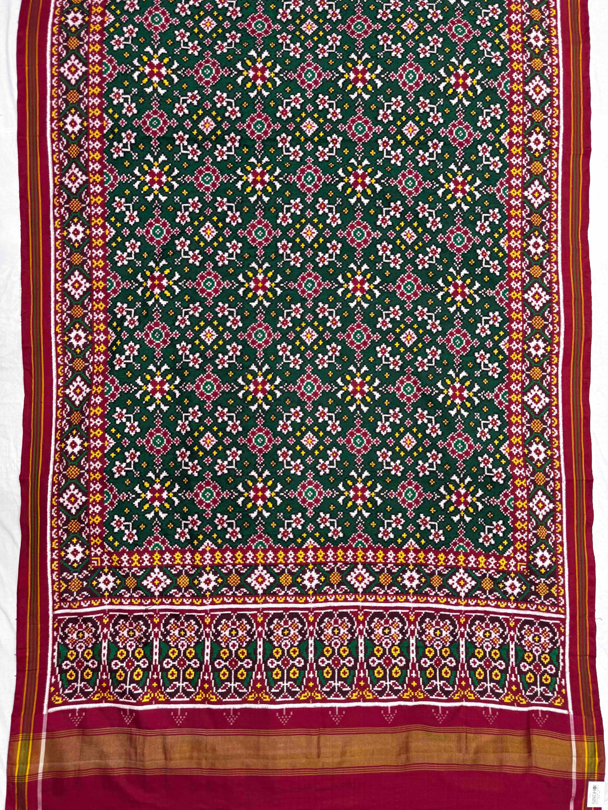 Maroon & Green Navratan Double Ikat Patan Patola Saree