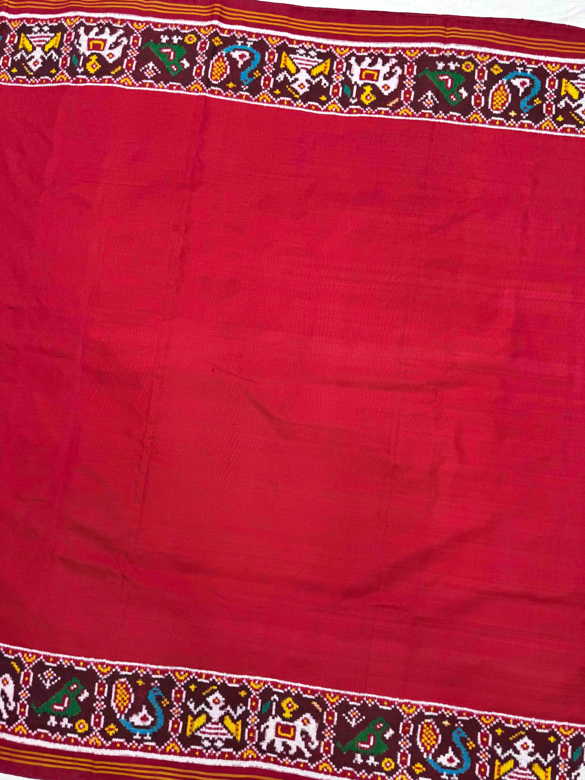 Red Plain with Narikunj Border Pallu Double Ikat Patan Patola Saree