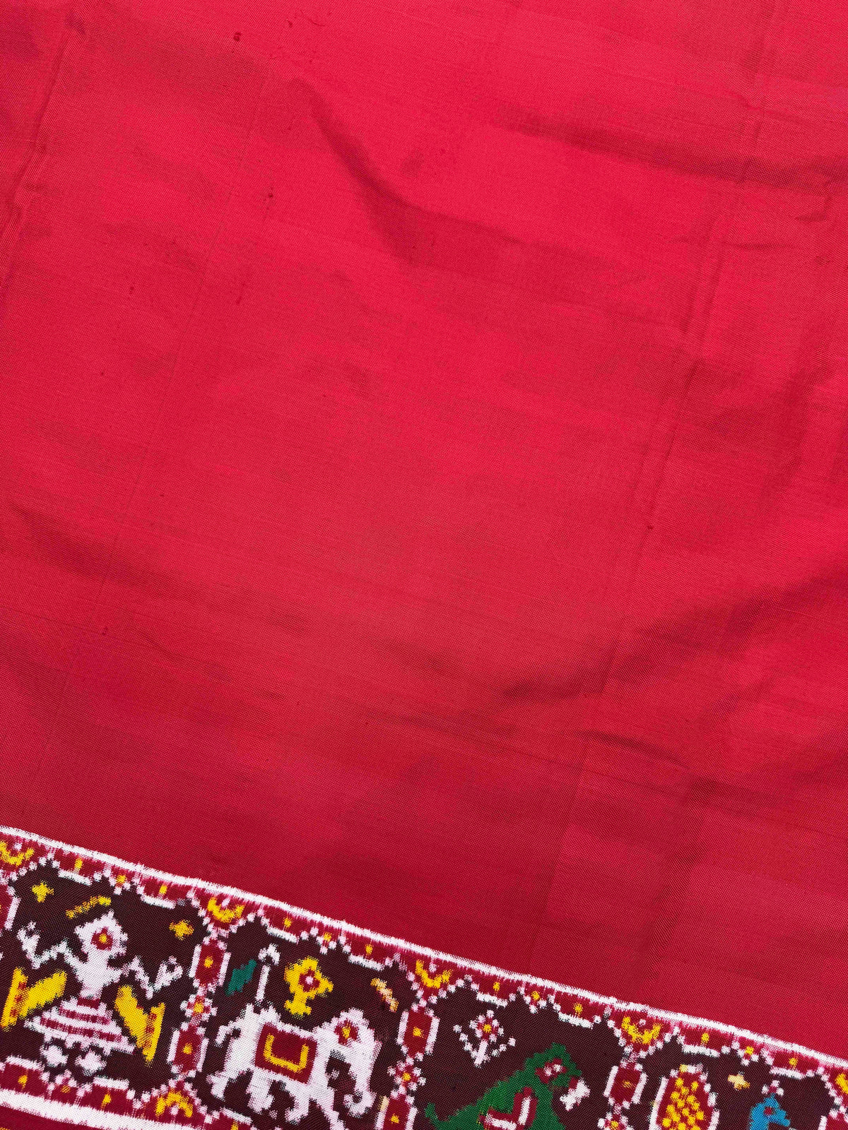 Red Plain with Narikunj Border Pallu Double Ikat Patan Patola Saree