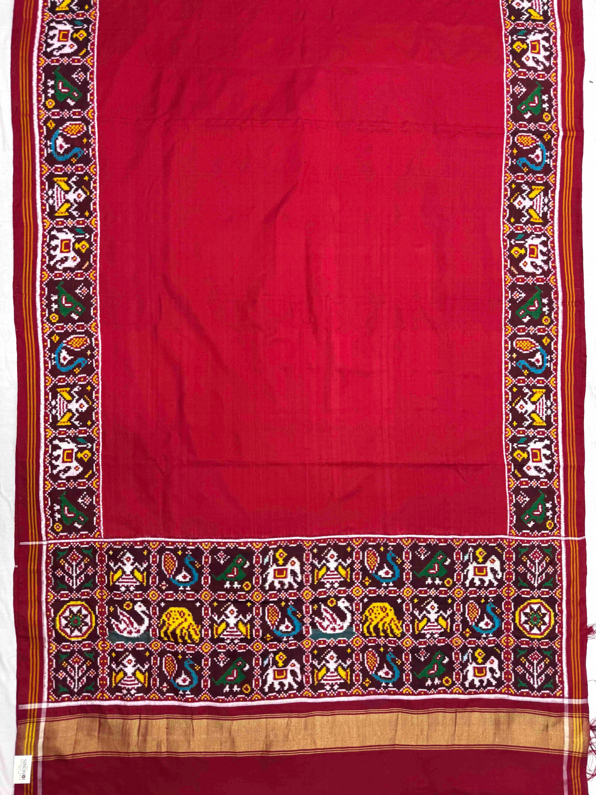 Red Plain with Narikunj Border Pallu Double Ikat Patan Patola Saree