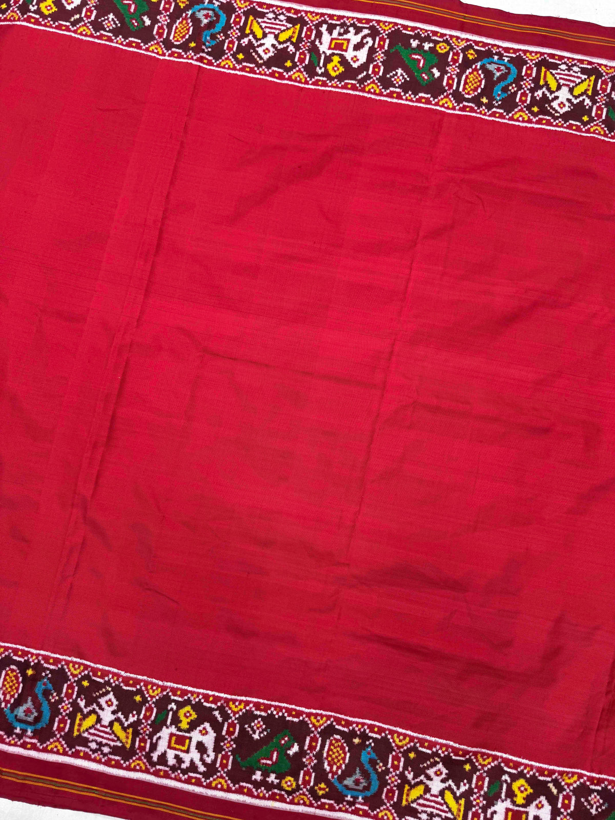 Red Plain with Narikunj Border Pallu Double Ikat Patan Patola Saree