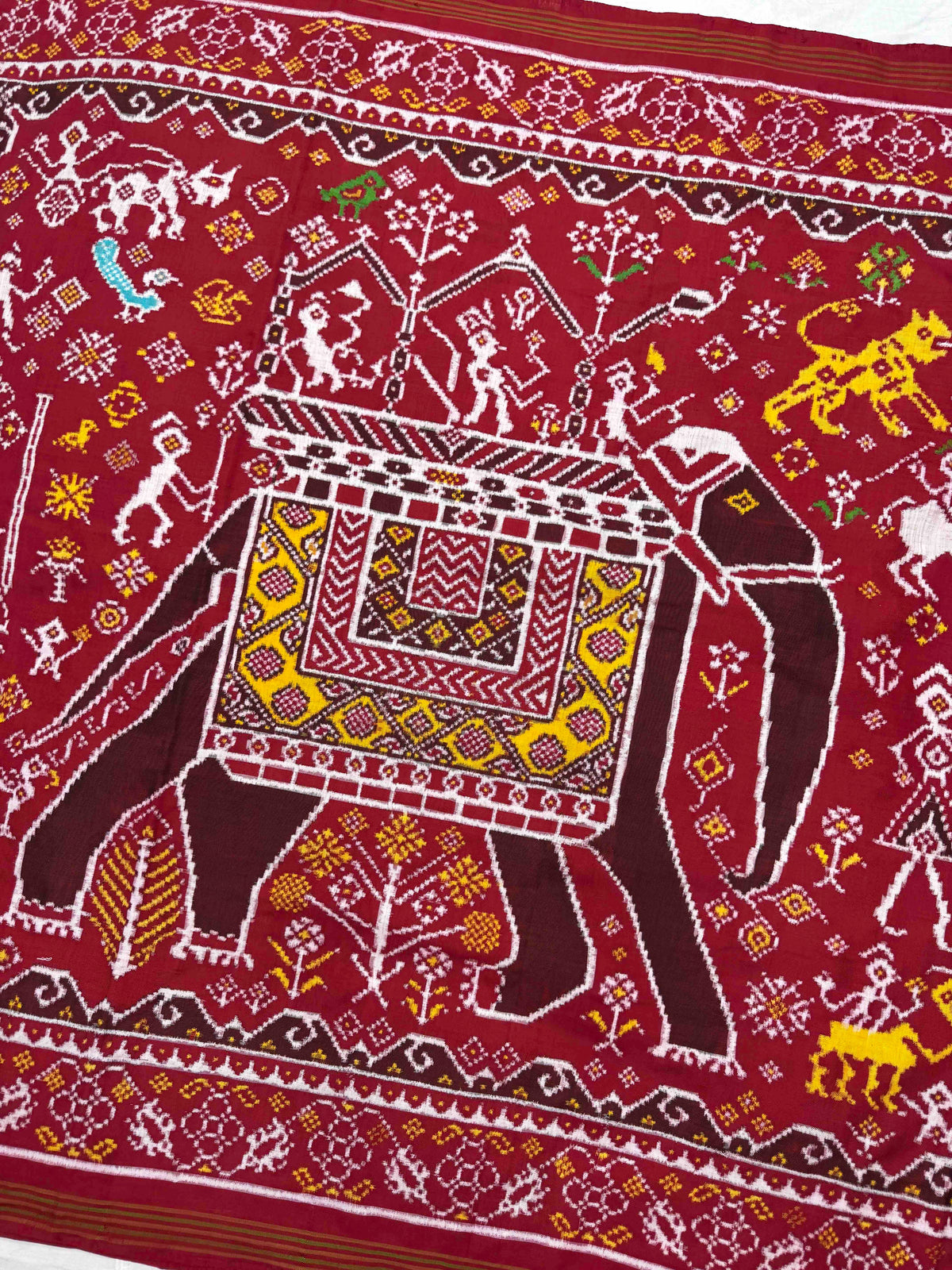 Red Rajwadi Elephant with Narikunj Double Ikat Patan Patola Saree