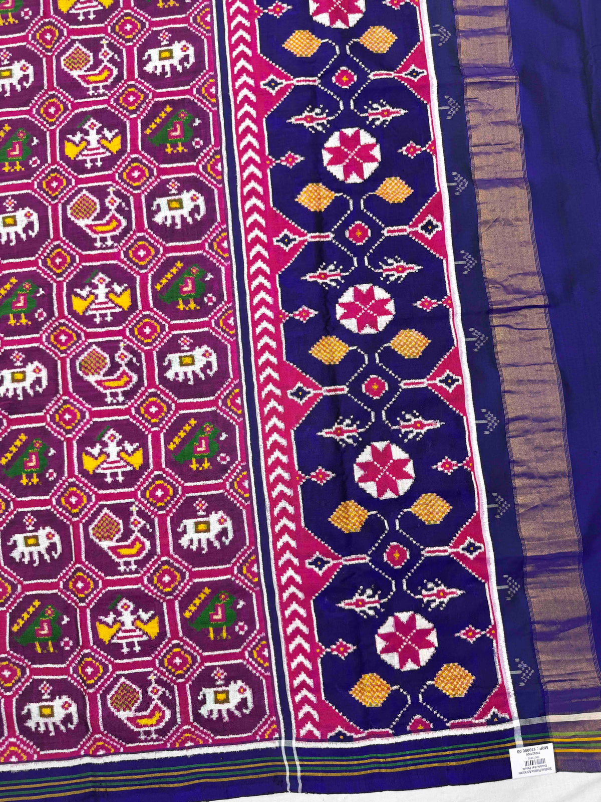 Blue & Purple Small Narikunj Double Ikat Patan Patola Saree